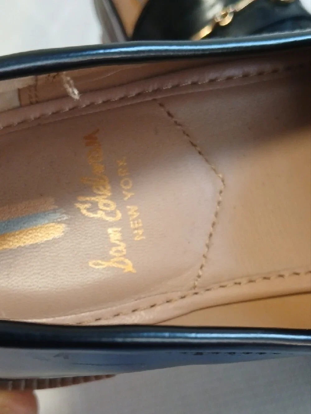 Sam Edelman Black Leather Loafers with Gold Bit Hardware